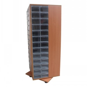 Rotating Wooden Cabinet with 104 Plastic Drawers